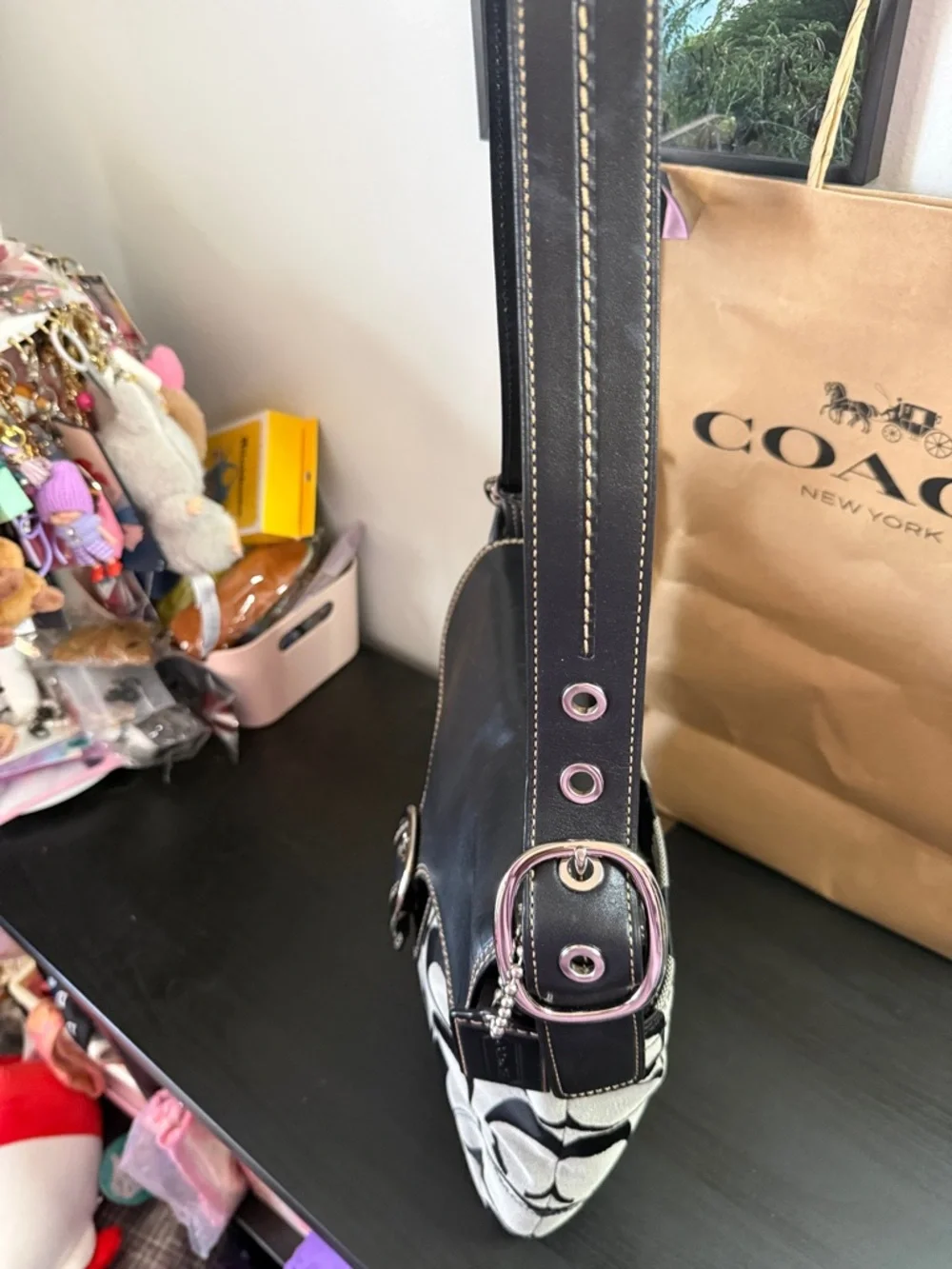 Coach Signature Leather and Canvas Flap Duffle Bag - Picture 11 of 17